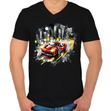 PRINTFASHION LEGO Ferrari - Férfi V-nyakú póló - Fekete