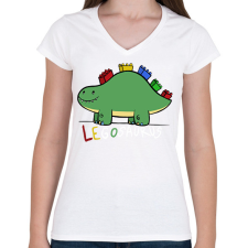 PRINTFASHION Legosaurus - Női V-nyakú póló - Fehér női póló