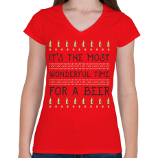 PRINTFASHION LEGSZEBB IDŐSZAK EGY SÖRRE - Női V-nyakú póló - Piros