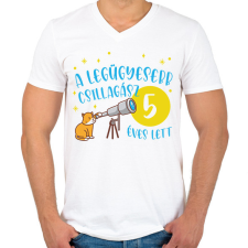 PRINTFASHION Legügyesebb csillagász - Számmal - Férfi V-nyakú póló - Fehér férfi póló