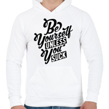 PRINTFASHION Légy önmagad - Férfi kapucnis pulóver - Fehér férfi pulóver, kardigán