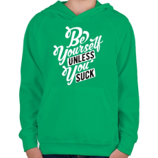 PRINTFASHION Légy önmagad  - Gyerek kapucnis pulóver - Zöld