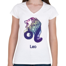 PRINTFASHION Leo színes - Női V-nyakú póló - Fehér női póló