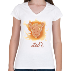 PRINTFASHION Leo zodiac - Női V-nyakú póló - Fehér
