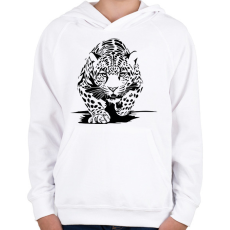 PRINTFASHION leopárd - Gyerek kapucnis pulóver - Fehér
