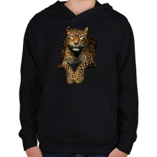 PRINTFASHION leopárd - Gyerek kapucnis pulóver - Fekete gyerek pulóver, kardigán