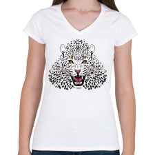 PRINTFASHION Leopard Jaguar Cheetah Black panther - Női V-nyakú póló - Fehér női póló
