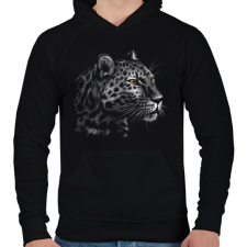 PRINTFASHION Leopárd portré - Férfi kapucnis pulóver - Fekete férfi pulóver, kardigán