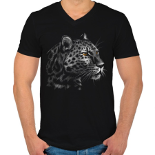 PRINTFASHION Leopárd portré - Férfi V-nyakú póló - Fekete férfi póló