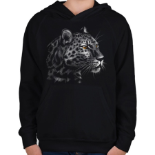 PRINTFASHION Leopárd portré - Gyerek kapucnis pulóver - Fekete gyerek pulóver, kardigán