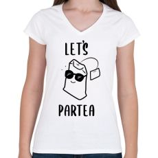 PRINTFASHION Let's ParTEA - Női V-nyakú póló - Fehér