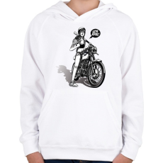 PRINTFASHION Let's ride! - Motoros minta - Gyerek kapucnis pulóver - Fehér