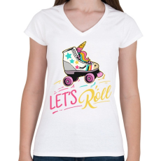 PRINTFASHION Let's roll unicorn - Női V-nyakú póló - Fehér