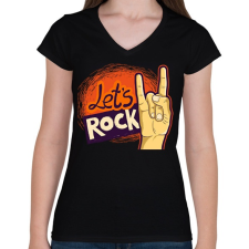 PRINTFASHION lets rock - Női V-nyakú póló - Fekete női póló