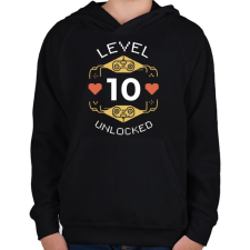 PRINTFASHION Level 10 unlocked - Gyerek kapucnis pulóver - Fekete gyerek pulóver, kardigán