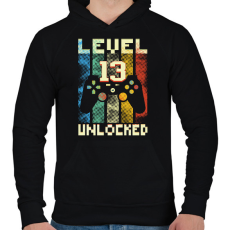 PRINTFASHION Level 13 unlocked születésnapi ajándék - Férfi kapucnis pulóver - Fekete