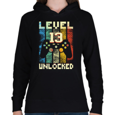 PRINTFASHION Level 13 unlocked születésnapi ajándék - Női kapucnis pulóver - Fekete