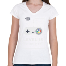 PRINTFASHION Level 15 completed - Női V-nyakú póló - Fehér