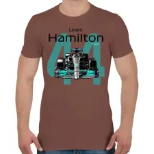 PRINTFASHION Lewis Hamilton 44 autóversenyző - fekete felirat - Férfi póló - Mogyoróbarna férfi póló