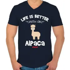 PRINTFASHION Life is better  - Férfi V-nyakú póló - Sötétkék férfi póló