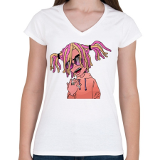PRINTFASHION Lil Pump - Női V-nyakú póló - Fehér női póló