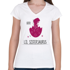 PRINTFASHION Lil Sistersaurus - Női V-nyakú póló - Fehér női póló