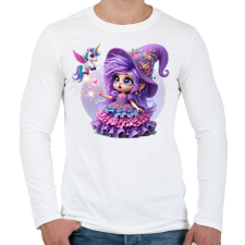 PRINTFASHION Lila boszorkány egyszarvúval - Férfi hosszú ujjú póló - Fehér férfi póló