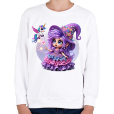 PRINTFASHION Lila boszorkány egyszarvúval - Gyerek pulóver - Fehér