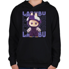 PRINTFASHION Lila Labubu - Gyerek kapucnis pulóver - Fekete gyerek pulóver, kardigán