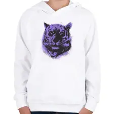 PRINTFASHION Lila tigris - Gyerek kapucnis pulóver - Fehér gyerek pulóver, kardigán