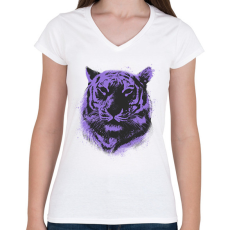 PRINTFASHION Lila tigris - Női V-nyakú póló - Fehér