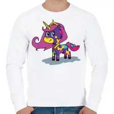 PRINTFASHION Lila unikornis - Férfi pulóver - Fehér férfi pulóver, kardigán