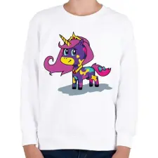 PRINTFASHION Lila unikornis - Gyerek pulóver - Fehér gyerek pulóver, kardigán