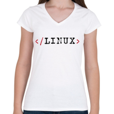 PRINTFASHION Linux parancssor - Női V-nyakú póló - Fehér