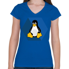 PRINTFASHION Linux Tux - Női V-nyakú póló - Királykék női póló