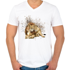 PRINTFASHION LION FAMILY - Férfi V-nyakú póló - Fehér férfi póló