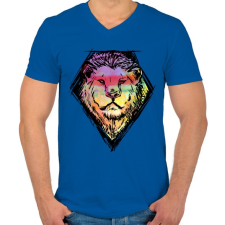 PRINTFASHION Liony - Férfi V-nyakú póló - Királykék férfi póló