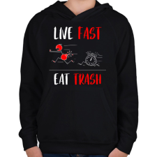 PRINTFASHION LIVE FAST! EAT TRASH! - Gyerek kapucnis pulóver - Fekete gyerek pulóver, kardigán