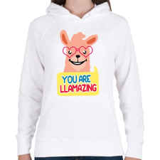 PRINTFASHION LLAMAZING - Női kapucnis pulóver - Fehér női pulóver, kardigán