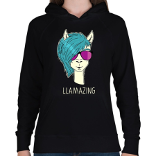 PRINTFASHION LLAMAZING - Női kapucnis pulóver - Fekete női pulóver, kardigán