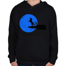 PRINTFASHION ló és a kék hold - Gyerek kapucnis pulóver - Fekete gyerek pulóver, kardigán