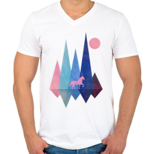 PRINTFASHION Ló és hegyek - Férfi V-nyakú póló - Fehér férfi póló