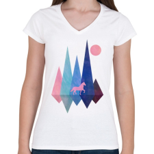 PRINTFASHION Ló és hegyek - Női V-nyakú póló - Fehér női póló