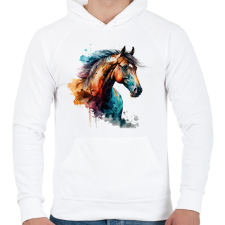 PRINTFASHION Ló - Férfi kapucnis pulóver - Fehér férfi pulóver, kardigán