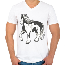 PRINTFASHION Ló - Férfi V-nyakú póló - Fehér férfi póló