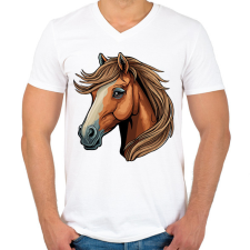 PRINTFASHION Ló - Férfi V-nyakú póló - Fehér férfi póló