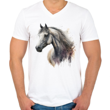 PRINTFASHION Ló - Férfi V-nyakú póló - Fehér férfi póló