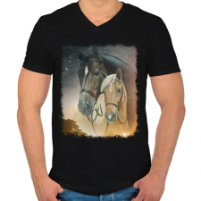 PRINTFASHION ló - Férfi V-nyakú póló - Fekete férfi póló