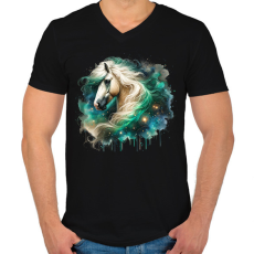 PRINTFASHION ló - Férfi V-nyakú póló - Fekete