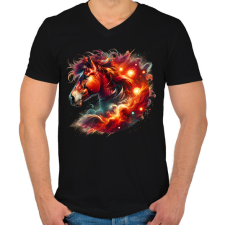 PRINTFASHION ló - Férfi V-nyakú póló - Fekete férfi póló